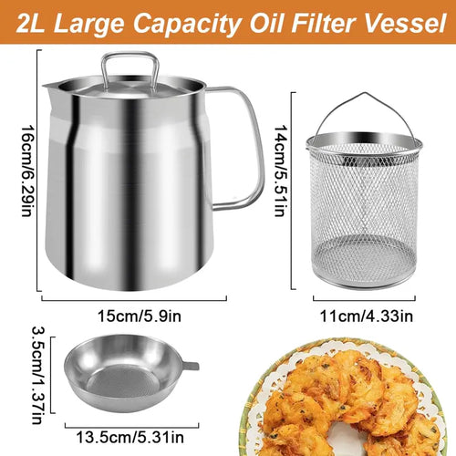 3-in-1 Oil Filter Fryer Pot — 2L Stainless Steel
