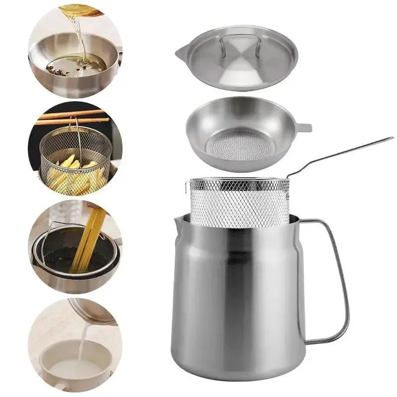 3-in-1 Oil Filter Fryer Pot — 2L Stainless Steel