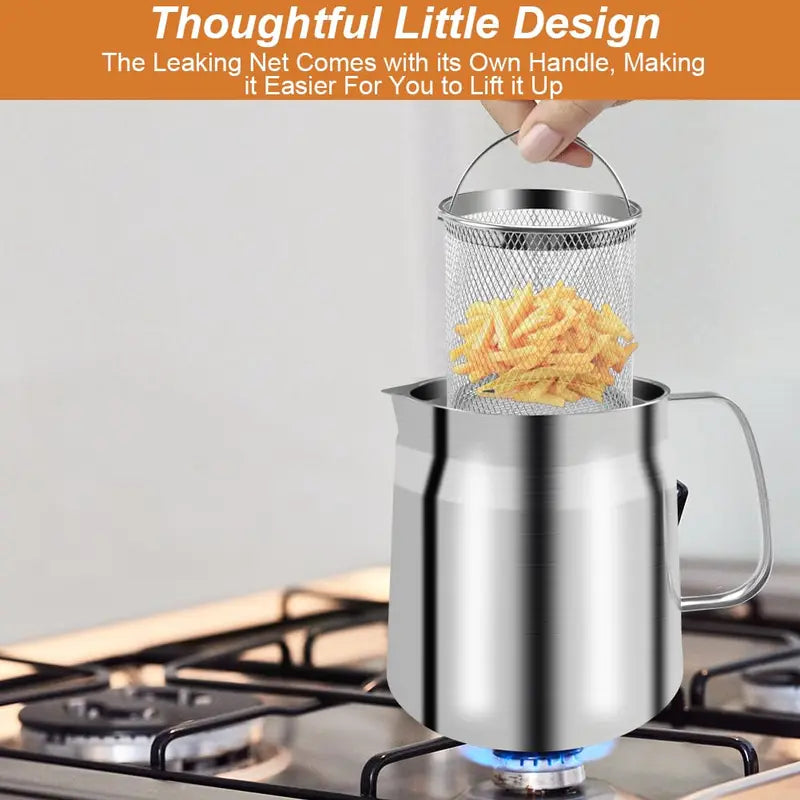 3-in-1 Oil Filter Fryer Pot — 2L Stainless Steel
