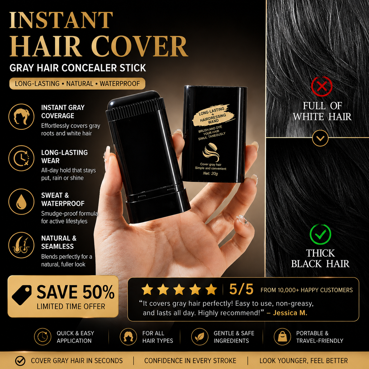 Long-Lasting Hair Dye Hairdressing Wand Stick – Brush & Dye Simultaneously 20g